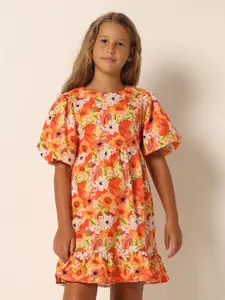 Vero Moda Girls Floral Print Flared Sleeve Pure Cotton Fit & Flare Dress