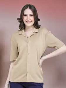 CLAFOUTIS Roll-Up Sleeves Crepe Shirt Style Top