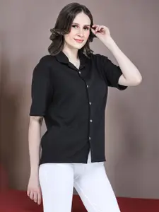 CLAFOUTIS Crepe Shirt Collar Short Sleeves Shirt Style Top