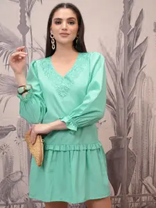 Vishudh Puff Sleeve A-Line Dress