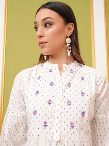 Vishudh Printed Tie-Up Neck A-Line Midi Dress