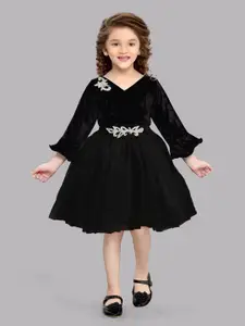 Pink Chick Girls Applique Velvet Fit & Flare Dress