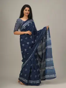 JALTHER Floral Printed Pure Cotton Block Print Saree