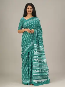 JALTHER Paisley Printed Pure Cotton Block Print Saree