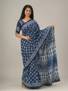 JALTHER Ethnic Motifs Printed Mulmul Cotton Block Print Saree