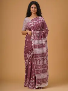 JALTHER Ethnic Motifs Printed Mulmul Cotton Block Print Saree