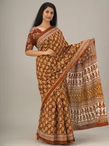 JALTHER Ethnic Motifs Printed Mulmul Cotton Block Print Saree