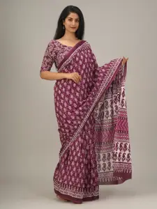 JALTHER Floral Printed Pure Cotton Block Print Saree