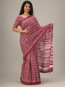 JALTHER Geometric Printed Pure Cotton Block Print Saree