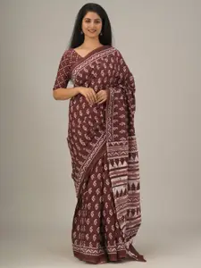 JALTHER Paisley Printed Pure Cotton Block Print Saree