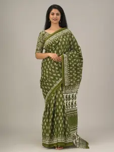 JALTHER Floral Printed Pure Cotton Block Print Saree