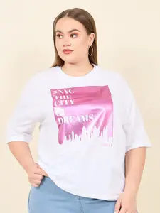 Styli Plus Size Typography Printed Drop Shoulder Sleeves Cotton Oversized T-shirt
