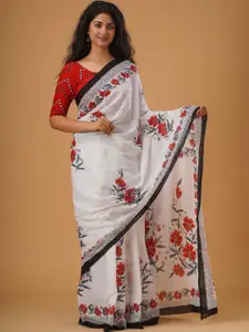 KIAARON Floral Pure Cotton Block Print Saree
