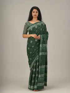 KIAARON Floral Pure Cotton Block Print Saree