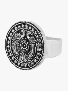 Adwitiya Collection Silver-Plated Oxidized Adjustable Ring
