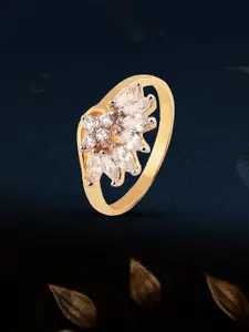 Adwitiya Collection Gold-Plated CZ-Studded Adjustable Finger Ring