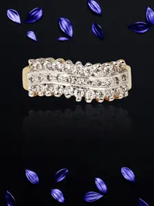 Adwitiya Collection Gold-Plated Cubic Zirconia-Studded Adjustable Finger Ring