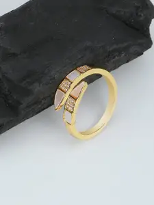 Adwitiya Collection Gold-Plated Stone-Studded Adjustable Finger Ring