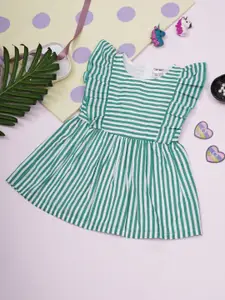 Creative Kids Round Neck Striped Ruffled Fit & Flare Dress