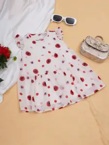 Creative Kids Infant Girls Floral Printed Flutter Sleeves Tiered Fit & Flare Dress