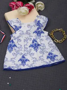 Creative Kids Infants Floral Printed Cap Sleeves Cotton Fit & Flare Dress
