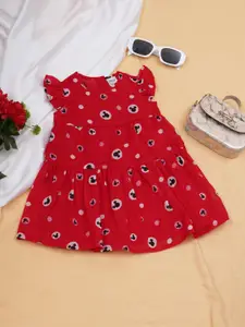 Creative Kids Infant Girls Floral Printed Flutter Sleeves Tiered Fit & Flare Dress