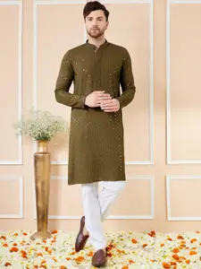 See Designs Floral Thread Work Pathani Kurta