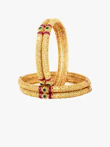 Adwitiya Collection Set of 4 24k Gold-Plated Embellished Stone Studded  Bangle