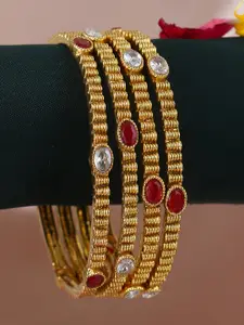 Adwitiya Collection Set Of 4 24CT Gold Plated Stones Studded Bangles