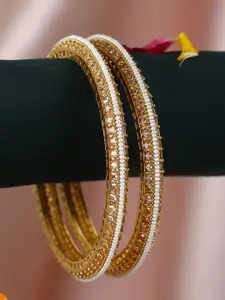 Adwitiya Collection Set Of 2 24CT Gold-Plated Stone-Studded Bangles