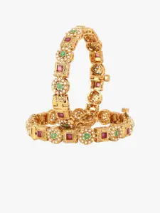 Adwitiya Collection Set Of 2 24k Gold-Plated Stone-Studded Bangles