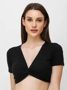 BAESD V-Neck Short Sleeves Twisted Cotton Bralette Crop Top