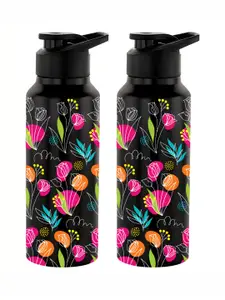 NIRLON Black 2 Pcs Floral Printed Stainless Steel Single Wall Vacuum Sippers 750 ml Each