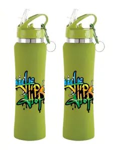 NIRLON Green 2 Pieces Printed Stainless Steel Single Wall Vacuum Water Bottles 750 ml Each