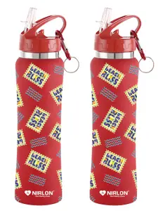 NIRLON Red 2 Pieces Printed Stainless Steel Single Wall Vacuum Water Bottles 750 ml Each
