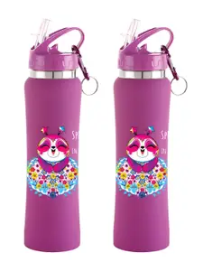 NIRLON Pink 2 Pieces Printed Stainless Steel Single Wall Vacuum Water Bottles 750 ml Each