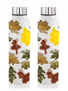 NIRLON White 2 Pieces Printed Stainless Steel Single Wall Vacuum Water Bottle 1 L Each