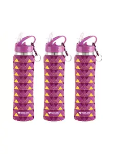 NIRLON Purple 3 Pcs Printed Stainless Steel Single Wall Vacuum Water Bottles 750 ml Each