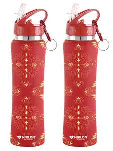 NIRLON Red 2 Pieces Printed Stainless Steel Single Wall Vacuum Sippers 750 ml Each