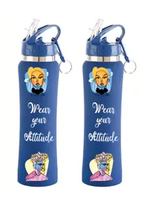 NIRLON Blue 2 Pieces Printed Stainless Steel Single Wall Vacuum Water Bottles 750 ml Each
