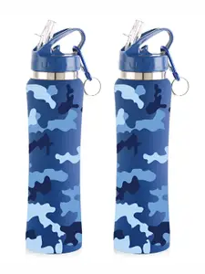 NIRLON Blue 2 Pieces Printed Stainless Steel Single Wall Vacuum Sippers 750 ml Each