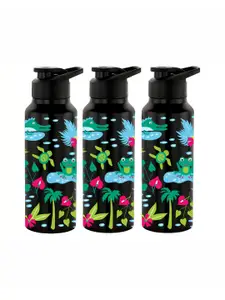 NIRLON Black & Blue 3 Pcs Printed Stainless Steel Single Wall Vacuum Sippers 750 ml Each
