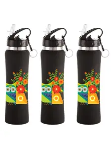NIRLON Black 3 Pieces Printed Stainless Steel Single Wall Vacuum Sippers 750 ml Each