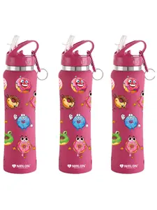 NIRLON Pink 3 Pieces Printed Stainless Steel Single Wall Vacuum Sippers 750 ml Each