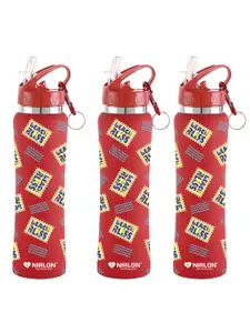 NIRLON Red 3 Pieces Printed Stainless Steel Single Wall Vacuum Sippers 750 ml Each