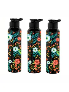 NIRLON Black 3 Pcs Printed Stainless Steel Single Wall Vacuum Water Bottles 1 L Each