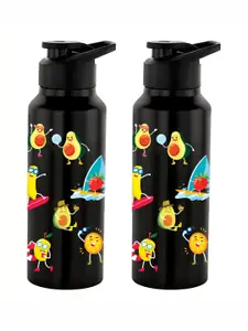NIRLON Black & Yellow 2 Pieces Printed Stainless Steel Solid Water Bottle 750 ml