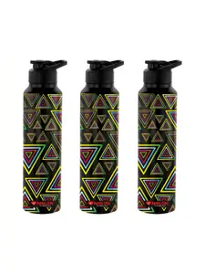 NIRLON Black 3 Pieces Printed Stainless Steel Single Wall Vacuum Sippers 1L Each