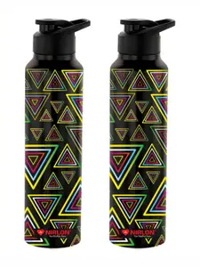 NIRLON Black 2 Pieces Geometric Printed Stainless Steel Single Wall Vacuum Sipper 1L Each