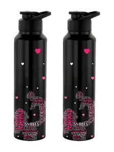 NIRLON Black 2 Pieces Printed Stainless Steel Single Wall Vacuum Sippers 1L Each